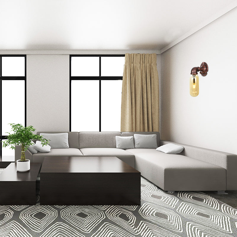 Weathered Copper Capsule Wall Light Rustic Metal 1 Head 9"/10.5"/12" High Bedroom Sconce Lamp with Pipe Design Clearhalo 'Art deco wall lights' 'Cast Iron' 'Glass' 'Industrial wall lights' 'Industrial' 'Middle century wall lights' 'Modern' 'Rustic wall lights' 'Tiffany' 'Traditional wall lights' 'Wall Lamps & Sconces' 'Wall Lights' Lighting' 1788199