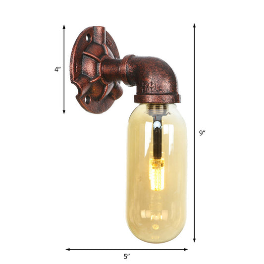 Weathered Copper Capsule Wall Light Rustic Metal 1 Head 9"/10.5"/12" High Bedroom Sconce Lamp with Pipe Design Clearhalo 'Art deco wall lights' 'Cast Iron' 'Glass' 'Industrial wall lights' 'Industrial' 'Middle century wall lights' 'Modern' 'Rustic wall lights' 'Tiffany' 'Traditional wall lights' 'Wall Lamps & Sconces' 'Wall Lights' Lighting' 1788201