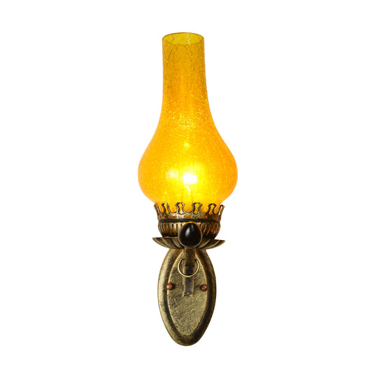Coastal Candle Wall Mount Light 1 Head Yellow Crackle Glass Wall Sconce Lamp in Bronze Clearhalo 'Art deco wall lights' 'Cast Iron' 'Glass' 'Industrial wall lights' 'Industrial' 'Middle century wall lights' 'Modern' 'Rustic wall lights' 'Tiffany' 'Traditional wall lights' 'Wall Lamps & Sconces' 'Wall Lights' Lighting' 1788217