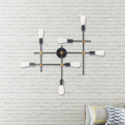 Metal Black Sconce Lighting Crossing Line 7 Bulbs Contemporary Wall Flush Mount Lamp Black Clearhalo 'Art deco wall lights' 'Cast Iron' 'Glass' 'Industrial wall lights' 'Industrial' 'Middle century wall lights' 'Modern' 'Rustic wall lights' 'Tiffany' 'Traditional wall lights' 'Wall Lamps & Sconces' 'Wall Lights' Lighting' 1788231