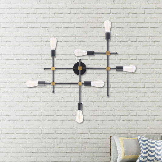 Metal Black Sconce Lighting Crossing Line 7 Bulbs Contemporary Wall Flush Mount Lamp Black Clearhalo 'Art deco wall lights' 'Cast Iron' 'Glass' 'Industrial wall lights' 'Industrial' 'Middle century wall lights' 'Modern' 'Rustic wall lights' 'Tiffany' 'Traditional wall lights' 'Wall Lamps & Sconces' 'Wall Lights' Lighting' 1788231