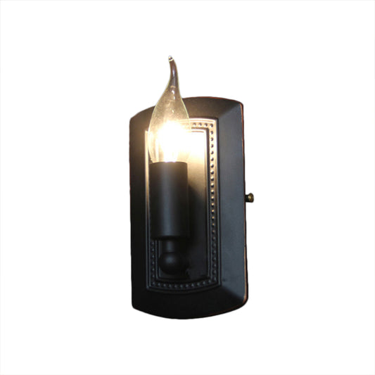 Black Finish Candle Wall Sconce Lighting Rustic Metal 1 Head Corridor Flush Mount Lamp Clearhalo 'Art deco wall lights' 'Cast Iron' 'Glass' 'Industrial wall lights' 'Industrial' 'Middle century wall lights' 'Modern' 'Rustic wall lights' 'Tiffany' 'Traditional wall lights' 'Wall Lamps & Sconces' 'Wall Lights' Lighting' 1788237