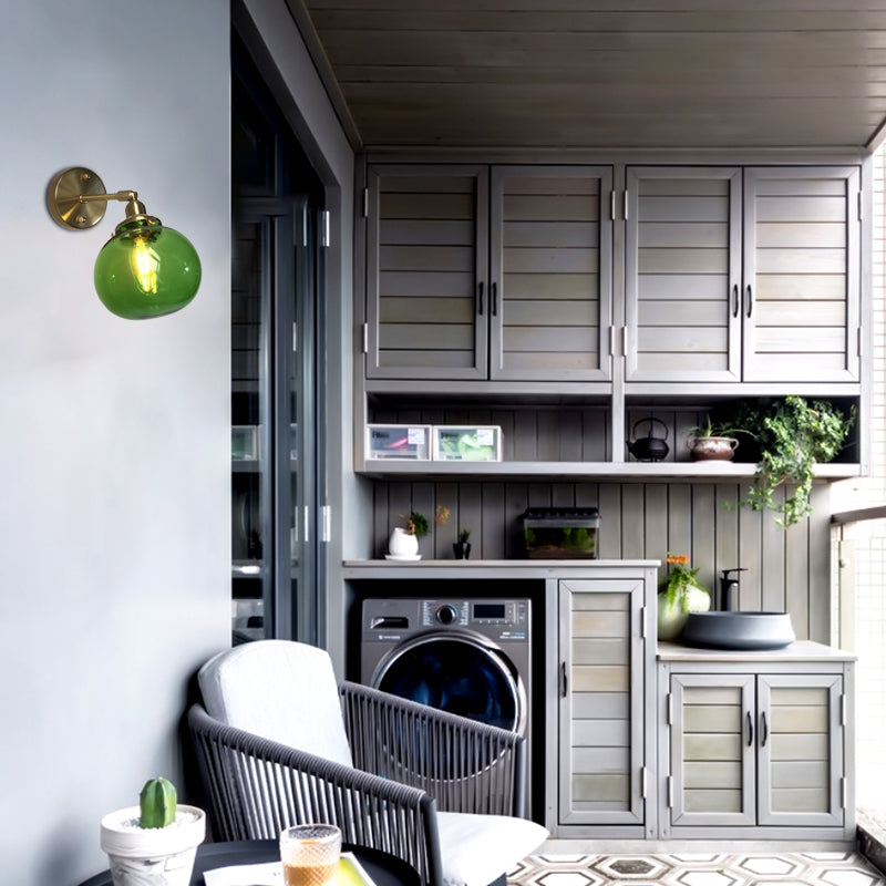 Industrial Pumpkin Wall Mount Lighting 1 Bulb Blue/Green/Clear Prismatic Glass Sconce Lamp Fixture for Restaurant Clearhalo 'Art deco wall lights' 'Cast Iron' 'Glass' 'Industrial wall lights' 'Industrial' 'Middle century wall lights' 'Modern' 'Rustic wall lights' 'Tiffany' 'Traditional wall lights' 'Wall Lamps & Sconces' 'Wall Lights' Lighting' 1788247