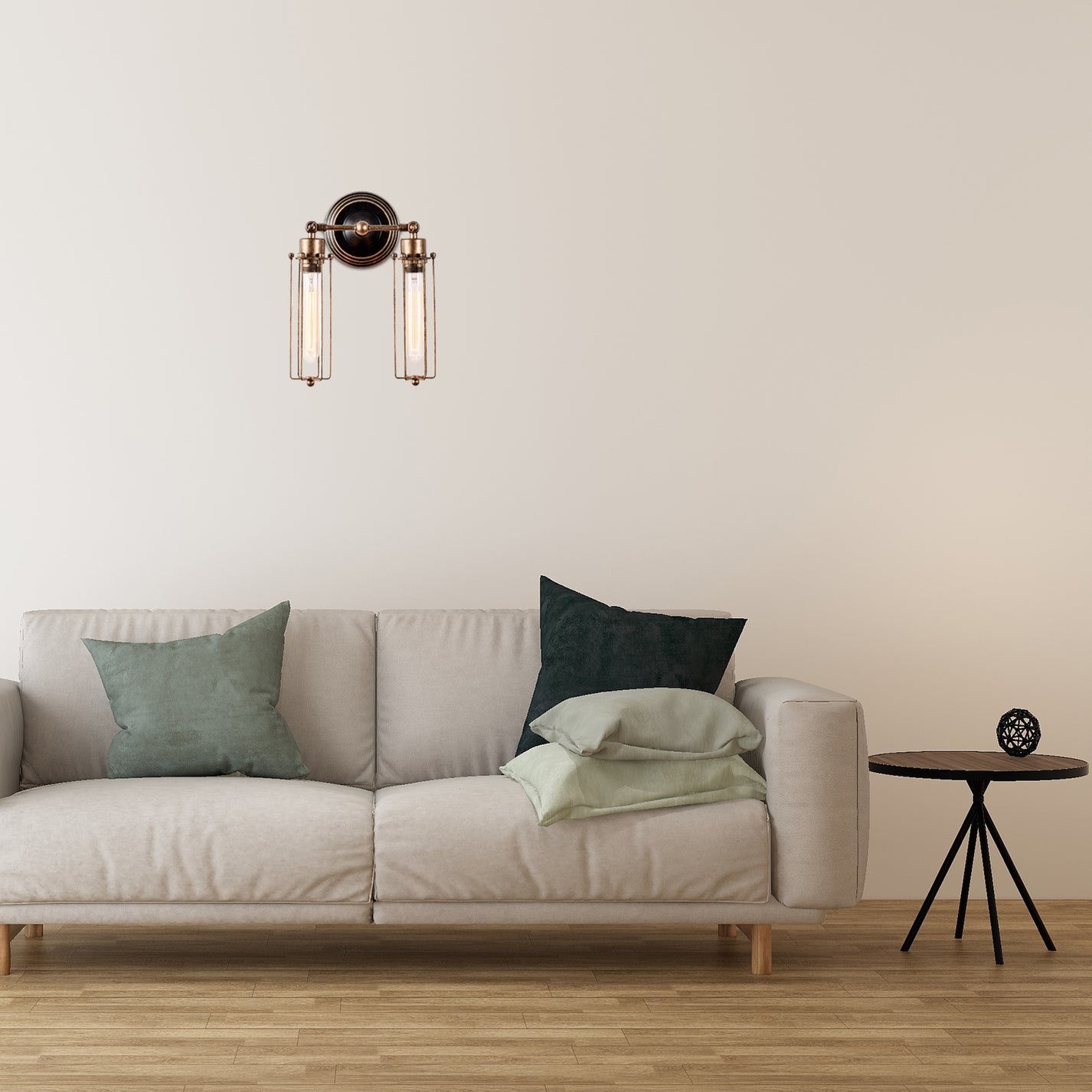 Rust 2 Lights Wall Sconce Lamp Industrial Metal Cylinder Cage Wall ...