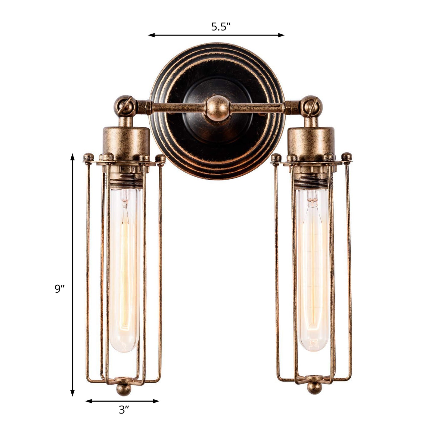 Rust 2 Lights Wall Sconce Lamp Industrial Metal Cylinder Cage Wall ...
