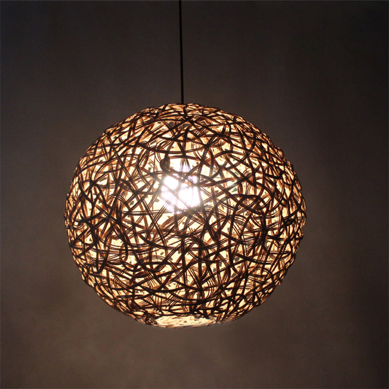 Flaxen Floral Sphere Pendulum Light Modern 1 Head 12"/16"/19.5" Wide Rattan Hanging Lamp Kit for Dining Room Clearhalo 'Ceiling Lights' 'Pendant Lights' 'Pendants' Lighting' 1788296