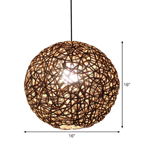 Flaxen Floral Sphere Pendulum Light Modern 1 Head 12"/16"/19.5" Wide Rattan Hanging Lamp Kit for Dining Room Clearhalo 'Ceiling Lights' 'Pendant Lights' 'Pendants' Lighting' 1788298