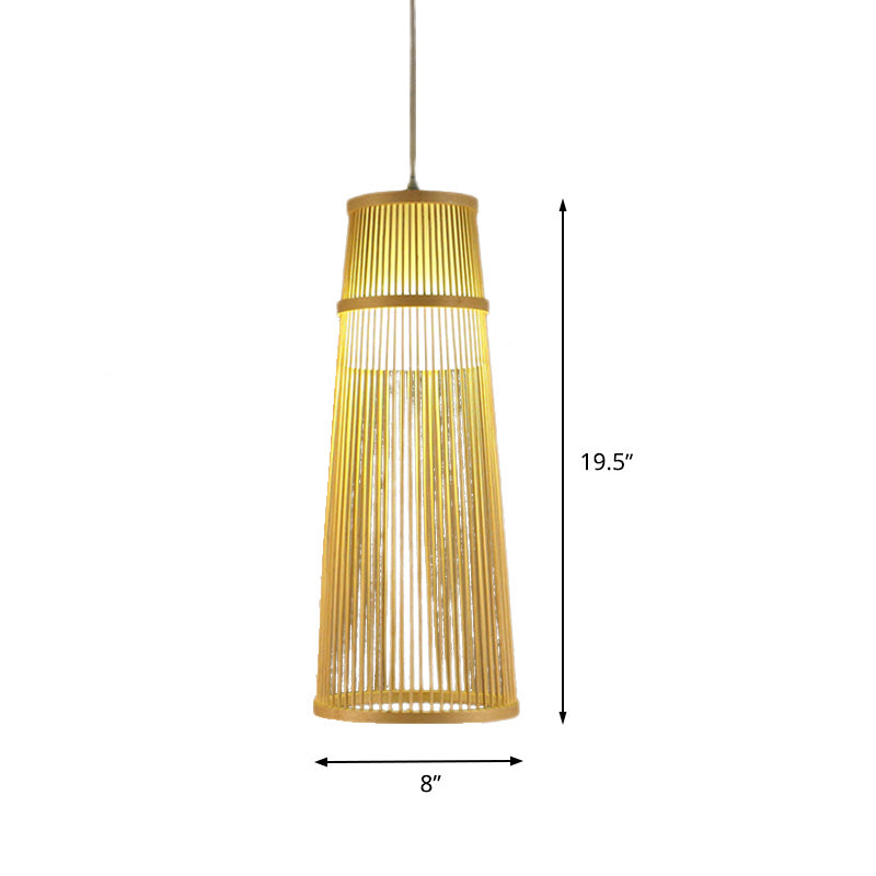 Beige Conical Drop Lamp Asian Style Single Bulb Bamboo Hanging Ceiling Light for Living Room Clearhalo 'Ceiling Lights' 'Pendant Lights' 'Pendants' Lighting' 1788304