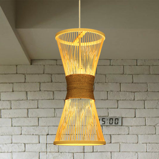 Hourglass Hanging Lamp Asian Style Bamboo Single Bulb Beige Ceiling Pendant Light Clearhalo 'Ceiling Lights' 'Pendant Lights' 'Pendants' Lighting' 1788306