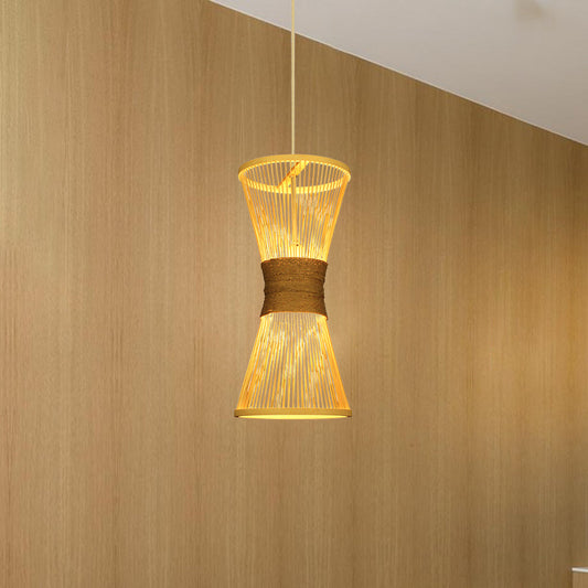 Hourglass Hanging Lamp Asian Style Bamboo Single Bulb Beige Ceiling Pendant Light Clearhalo 'Ceiling Lights' 'Pendant Lights' 'Pendants' Lighting' 1788307