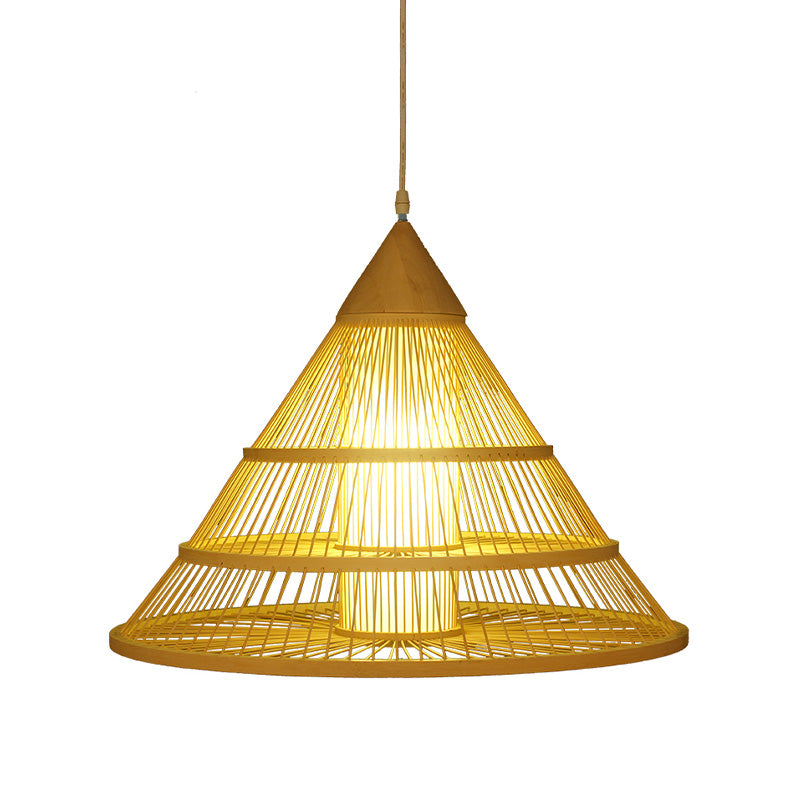 Asian Style Single Head Ceiling Pendant Light Beige Wide Flare Suspended Lighting Fixture with Bamboo Shade Clearhalo 'Ceiling Lights' 'Pendant Lights' 'Pendants' Lighting' 1788313