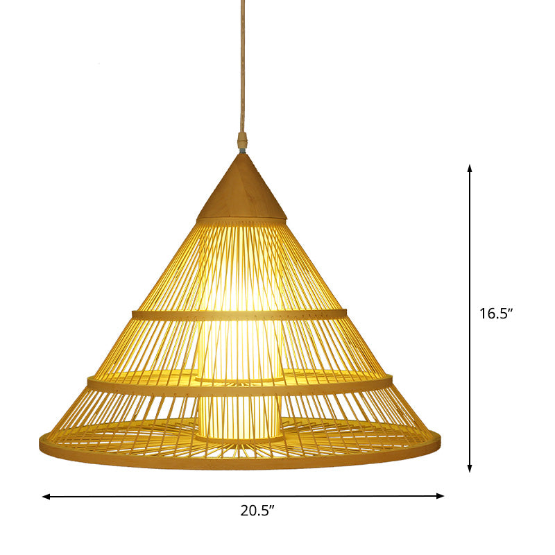 Asian Style Single Head Ceiling Pendant Light Beige Wide Flare Suspended Lighting Fixture with Bamboo Shade Clearhalo 'Ceiling Lights' 'Pendant Lights' 'Pendants' Lighting' 1788314