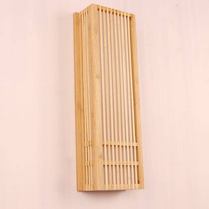 Beige Rectangular Wall Sconce Lighting Asian Style Single Bulb 4"/6" Wide Wooden Wall Mount Lamp for Bedroom Wood Clearhalo 'Wall Lamps & Sconces' 'Wall Lights' Lighting' 1788340