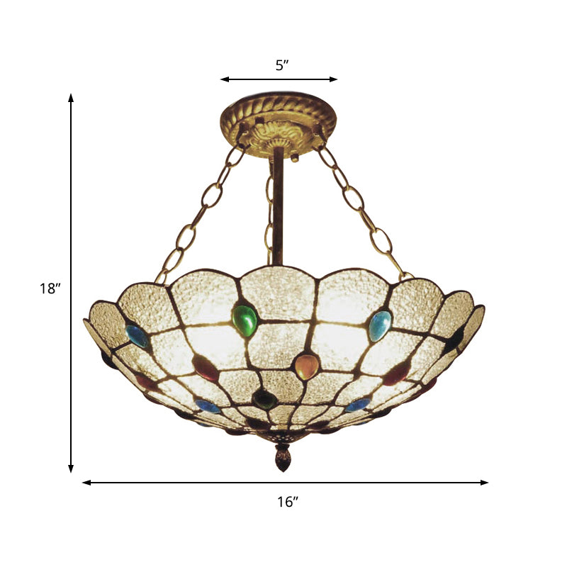 16"/19.5" Wide Traditional Peacock Pendant Light Clear Glass Inverted Chandelier with Colorful Jewelry for Cloth Shop Clearhalo 'Ceiling Lights' 'Close To Ceiling Lights' 'Close to ceiling' 'Glass shade' 'Glass' 'Semi-flushmount' 'Tiffany close to ceiling' 'Tiffany' Lighting' 178836
