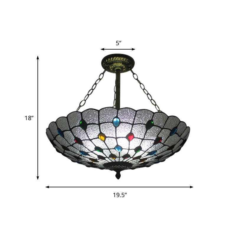 16"/19.5" Wide Traditional Peacock Pendant Light Clear Glass Inverted Chandelier with Colorful Jewelry for Cloth Shop Clearhalo 'Ceiling Lights' 'Close To Ceiling Lights' 'Close to ceiling' 'Glass shade' 'Glass' 'Semi-flushmount' 'Tiffany close to ceiling' 'Tiffany' Lighting' 178839