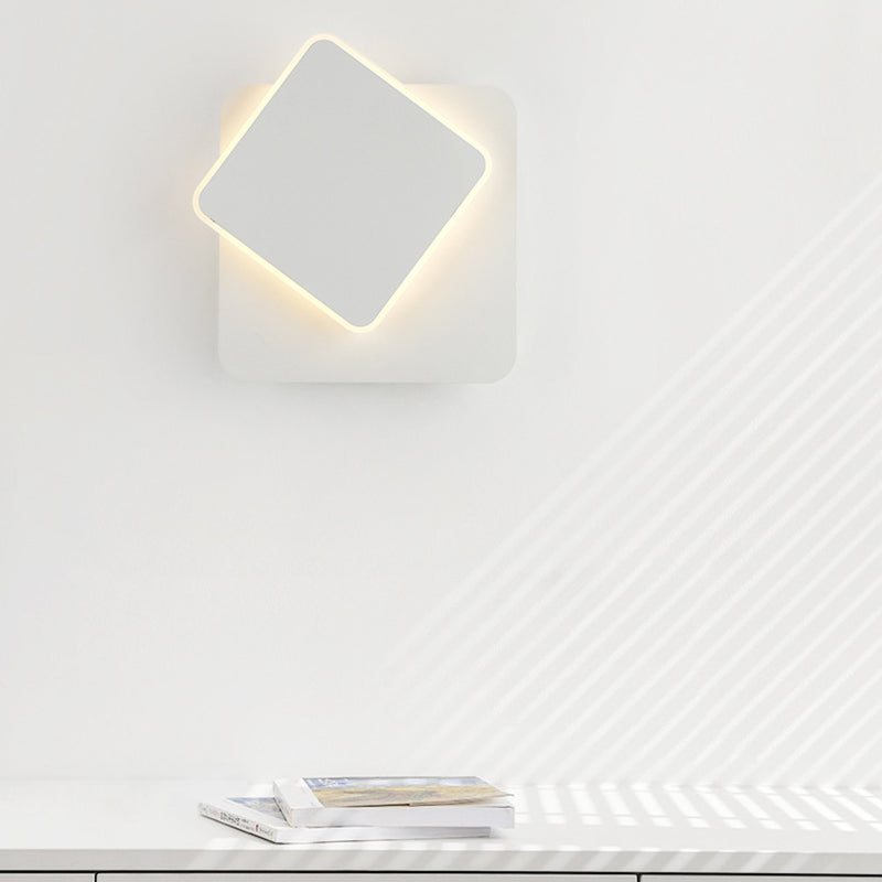 Nordic Squared Moveable Wall Lamp Iron Living Room LED Flush Mount Wall Sconce in Black/White with Acrylic Shade, Warm/White Light White Clearhalo 'Cast Iron' 'Glass' 'Industrial' 'Modern wall lights' 'Modern' 'Tiffany' 'Traditional wall lights' 'Wall Lamps & Sconces' 'Wall Lights' Lighting' 1788435