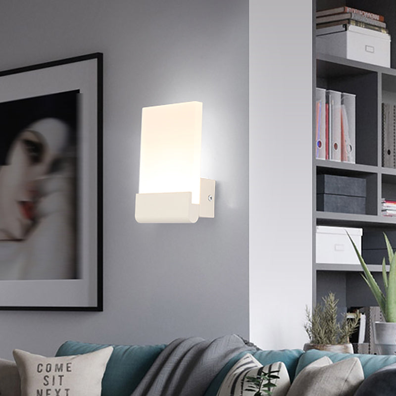 Rectangle Pad Wall Mount Light Minimalist Acrylic Black/White LED Sconce Lamp for Bedside, Warm/White Light Clearhalo 'Cast Iron' 'Glass' 'Industrial' 'Modern wall lights' 'Modern' 'Tiffany' 'Traditional wall lights' 'Wall Lamps & Sconces' 'Wall Lights' Lighting' 1788443