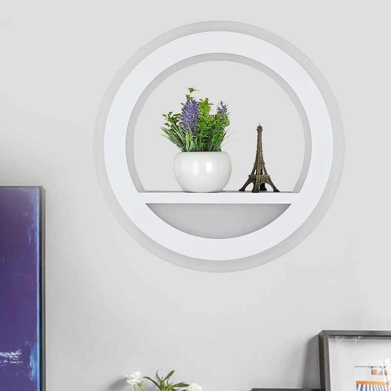 Acrylic Halo Ring Wall Lighting Nordic White LED Sconce Light Fixture in White with Shelf Design Clearhalo 'Modern wall lights' 'Modern' 'Wall Lamps & Sconces' 'Wall Lights' Lighting' 1788457