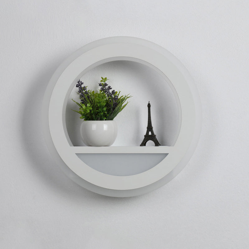 Acrylic Halo Ring Wall Lighting Nordic White LED Sconce Light Fixture in White with Shelf Design Clearhalo 'Modern wall lights' 'Modern' 'Wall Lamps & Sconces' 'Wall Lights' Lighting' 1788460