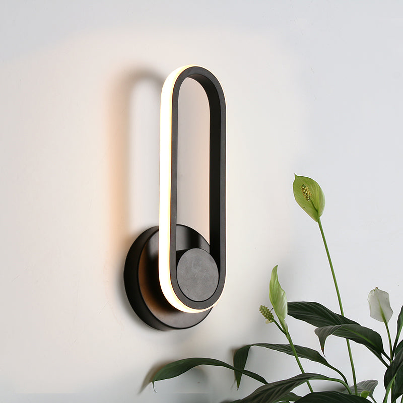 Bedside LED Sconce Lamp Simple Black/White Wall Light Kit with Oval Aluminum Frame, Warm/White Light Clearhalo 'Modern wall lights' 'Modern' 'Wall Lamps & Sconces' 'Wall Lights' Lighting' 1788469
