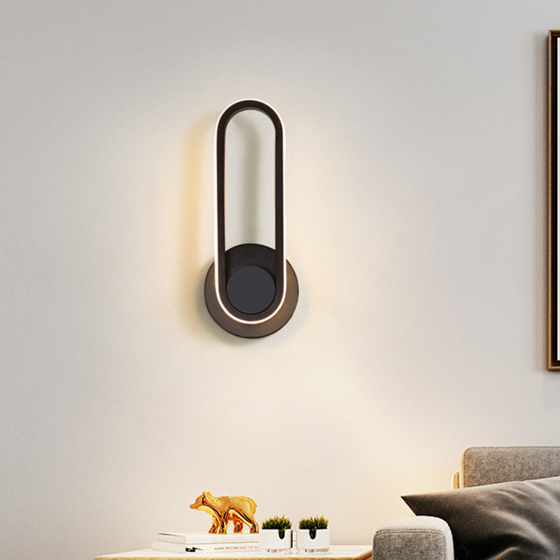 Bedside LED Sconce Lamp Simple Black/White Wall Light Kit with Oval Aluminum Frame, Warm/White Light Clearhalo 'Modern wall lights' 'Modern' 'Wall Lamps & Sconces' 'Wall Lights' Lighting' 1788470