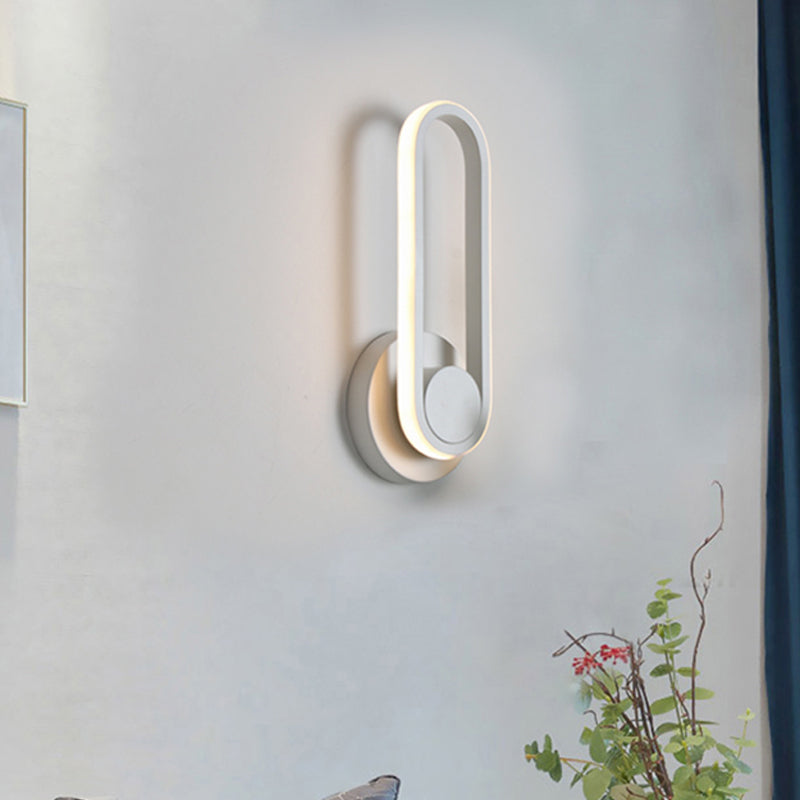 Bedside LED Sconce Lamp Simple Black/White Wall Light Kit with Oval Aluminum Frame, Warm/White Light Clearhalo 'Modern wall lights' 'Modern' 'Wall Lamps & Sconces' 'Wall Lights' Lighting' 1788473