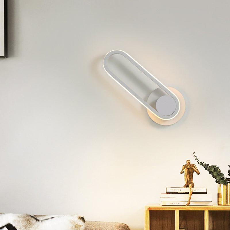 Bedside LED Sconce Lamp Simple Black/White Wall Light Kit with Oval Aluminum Frame, Warm/White Light Clearhalo 'Modern wall lights' 'Modern' 'Wall Lamps & Sconces' 'Wall Lights' Lighting' 1788475