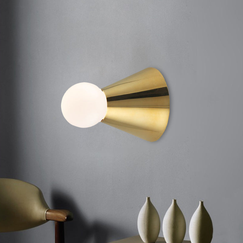 Brass Mini Coneball Wall Light Simplicity Single White Glass Sconce Light Fixture for Dining Room Clearhalo 'Cast Iron' 'Glass' 'Industrial' 'Modern wall lights' 'Modern' 'Tiffany' 'Traditional wall lights' 'Wall Lamps & Sconces' 'Wall Lights' Lighting' 1788505