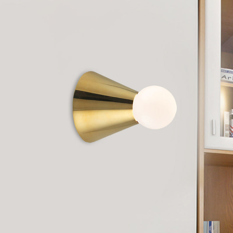 Brass Mini Coneball Wall Light Simplicity Single White Glass Sconce Light Fixture for Dining Room Brass Clearhalo 'Cast Iron' 'Glass' 'Industrial' 'Modern wall lights' 'Modern' 'Tiffany' 'Traditional wall lights' 'Wall Lamps & Sconces' 'Wall Lights' Lighting' 1788506