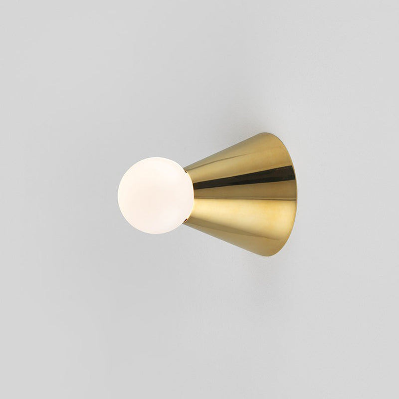 Brass Mini Coneball Wall Light Simplicity Single White Glass Sconce Light Fixture for Dining Room Clearhalo 'Cast Iron' 'Glass' 'Industrial' 'Modern wall lights' 'Modern' 'Tiffany' 'Traditional wall lights' 'Wall Lamps & Sconces' 'Wall Lights' Lighting' 1788508