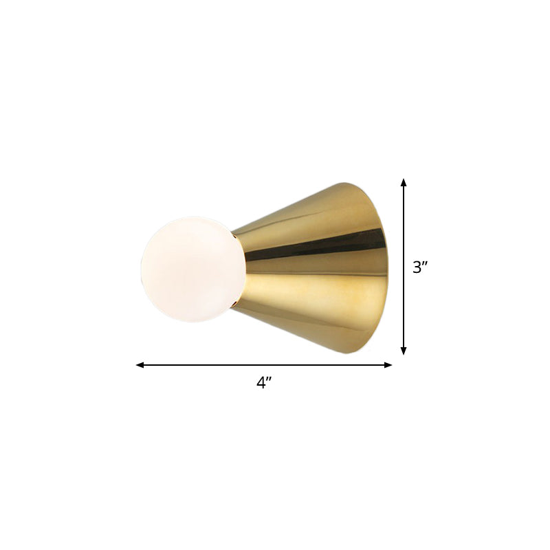 Brass Mini Coneball Wall Light Simplicity Single White Glass Sconce Light Fixture for Dining Room Clearhalo 'Cast Iron' 'Glass' 'Industrial' 'Modern wall lights' 'Modern' 'Tiffany' 'Traditional wall lights' 'Wall Lamps & Sconces' 'Wall Lights' Lighting' 1788509