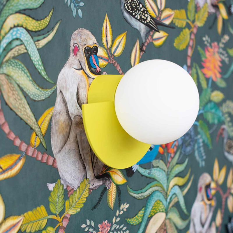 Yellow Half Round Wall Lamp Macaron 1 Bulb Iron Sconce Lighting with Ball Opal Glass Shade Yellow Clearhalo 'Cast Iron' 'Glass' 'Industrial' 'Modern wall lights' 'Modern' 'Tiffany' 'Traditional wall lights' 'Wall Lamps & Sconces' 'Wall Lights' Lighting' 1788511