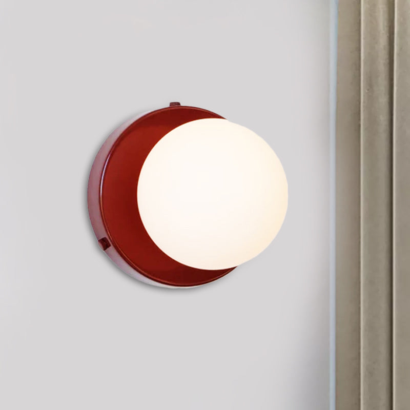 Macaron Globule Small Wall Lighting Milk Glass 1 Light Bathroom Sconce Fixture in Pink/Green/Burgundy Clearhalo 'Cast Iron' 'Glass' 'Industrial' 'Modern wall lights' 'Modern' 'Tiffany' 'Traditional wall lights' 'Wall Lamps & Sconces' 'Wall Lights' Lighting' 1788516