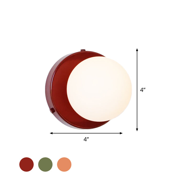 Macaron Globule Small Wall Lighting Milk Glass 1 Light Bathroom Sconce Fixture in Pink/Green/Burgundy Clearhalo 'Cast Iron' 'Glass' 'Industrial' 'Modern wall lights' 'Modern' 'Tiffany' 'Traditional wall lights' 'Wall Lamps & Sconces' 'Wall Lights' Lighting' 1788519