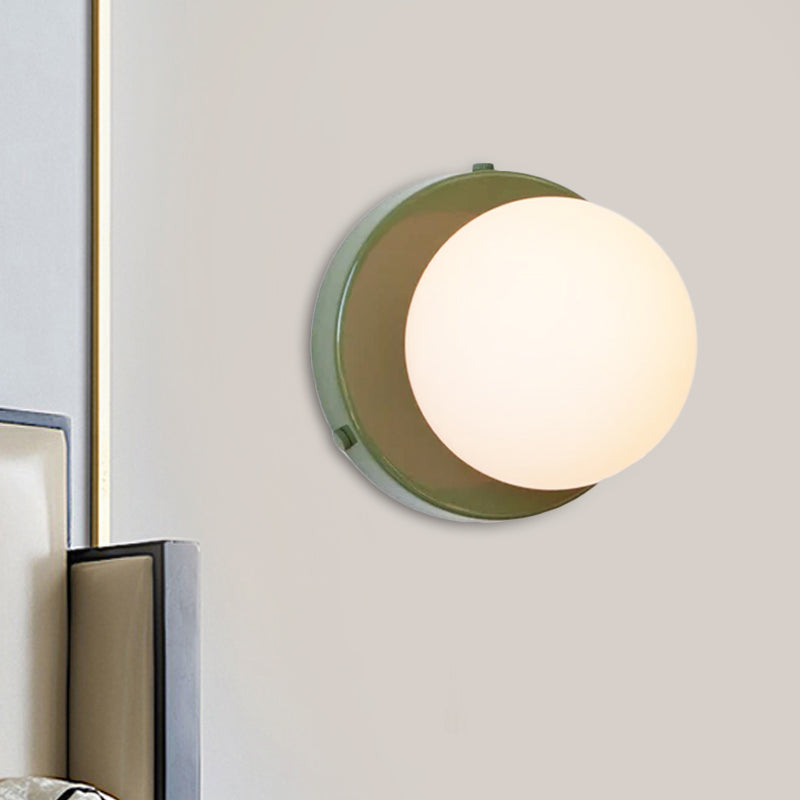 Macaron Globule Small Wall Lighting Milk Glass 1 Light Bathroom Sconce Fixture in Pink/Green/Burgundy Clearhalo 'Cast Iron' 'Glass' 'Industrial' 'Modern wall lights' 'Modern' 'Tiffany' 'Traditional wall lights' 'Wall Lamps & Sconces' 'Wall Lights' Lighting' 1788520