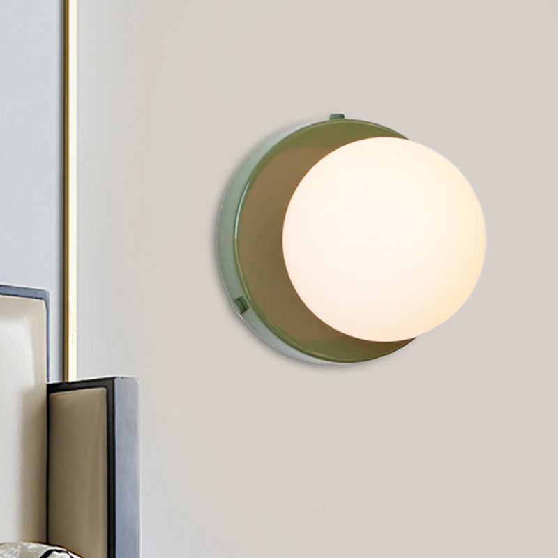 Macaron Globule Small Wall Lighting Milk Glass 1 Light Bathroom Sconce Fixture in Pink/Green/Burgundy Clearhalo 'Cast Iron' 'Glass' 'Industrial' 'Modern wall lights' 'Modern' 'Tiffany' 'Traditional wall lights' 'Wall Lamps & Sconces' 'Wall Lights' Lighting' 1788520