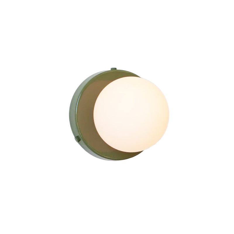 Macaron Globule Small Wall Lighting Milk Glass 1 Light Bathroom Sconce Fixture in Pink/Green/Burgundy Clearhalo 'Cast Iron' 'Glass' 'Industrial' 'Modern wall lights' 'Modern' 'Tiffany' 'Traditional wall lights' 'Wall Lamps & Sconces' 'Wall Lights' Lighting' 1788522