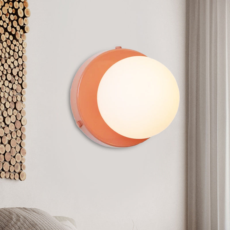 Macaron Globule Small Wall Lighting Milk Glass 1 Light Bathroom Sconce Fixture in Pink/Green/Burgundy Clearhalo 'Cast Iron' 'Glass' 'Industrial' 'Modern wall lights' 'Modern' 'Tiffany' 'Traditional wall lights' 'Wall Lamps & Sconces' 'Wall Lights' Lighting' 1788524