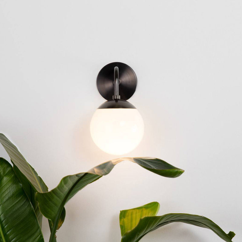 Black Bowed Small Sconce Lamp Simple Single Opaline Matte Glass Wall Mount Light Fixture Clearhalo 'Cast Iron' 'Glass' 'Industrial' 'Modern wall lights' 'Modern' 'Tiffany' 'Traditional wall lights' 'Wall Lamps & Sconces' 'Wall Lights' Lighting' 1788538