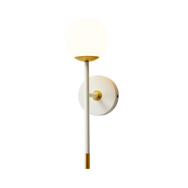 Long Arm Bedside Wall Lamp Kit Milk Frosted Glass Single Simple Sconce Fixture in White-Brass Clearhalo 'Cast Iron' 'Glass' 'Industrial' 'Modern wall lights' 'Modern' 'Tiffany' 'Traditional wall lights' 'Wall Lamps & Sconces' 'Wall Lights' Lighting' 1788564