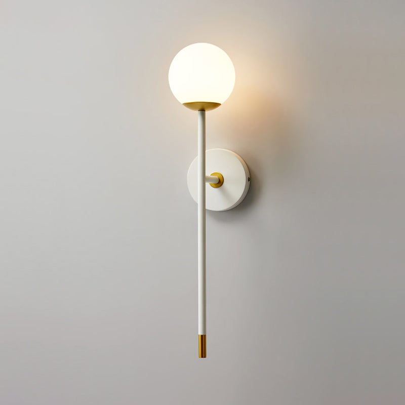 Long Arm Bedside Wall Lamp Kit Milk Frosted Glass Single Simple Sconce Fixture in White-Brass Clearhalo 'Cast Iron' 'Glass' 'Industrial' 'Modern wall lights' 'Modern' 'Tiffany' 'Traditional wall lights' 'Wall Lamps & Sconces' 'Wall Lights' Lighting' 1788565