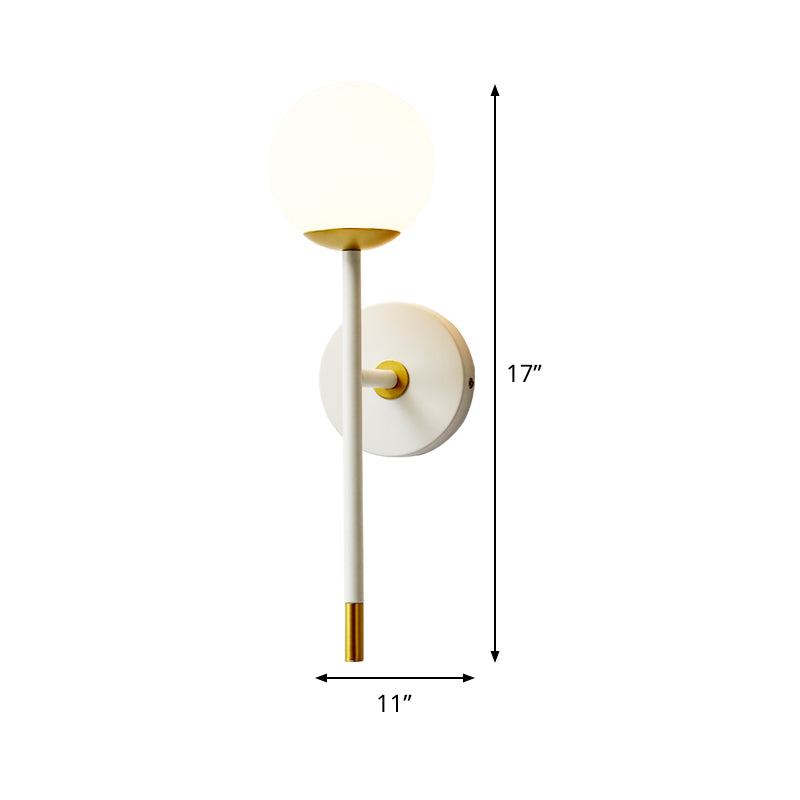 Long Arm Bedside Wall Lamp Kit Milk Frosted Glass Single Simple Sconce Fixture in White-Brass Clearhalo 'Cast Iron' 'Glass' 'Industrial' 'Modern wall lights' 'Modern' 'Tiffany' 'Traditional wall lights' 'Wall Lamps & Sconces' 'Wall Lights' Lighting' 1788566