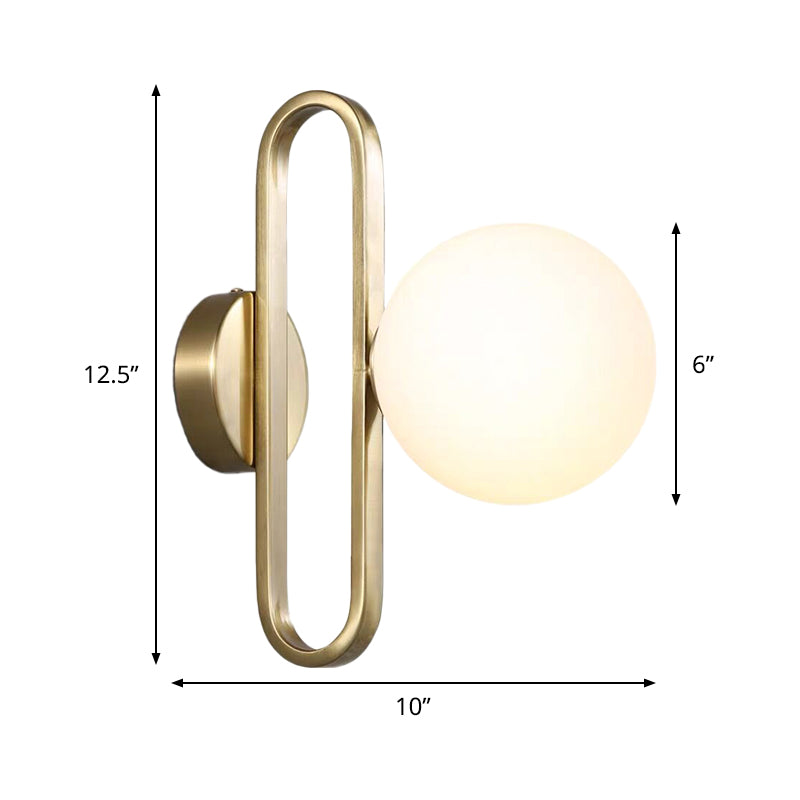 Cream Matte Glass Orb Wall Light Minimalist 1 Bulb Sconce Lighting with Gold Oval Arm Clearhalo 'Cast Iron' 'Glass' 'Industrial' 'Modern wall lights' 'Modern' 'Tiffany' 'Traditional wall lights' 'Wall Lamps & Sconces' 'Wall Lights' Lighting' 1788571