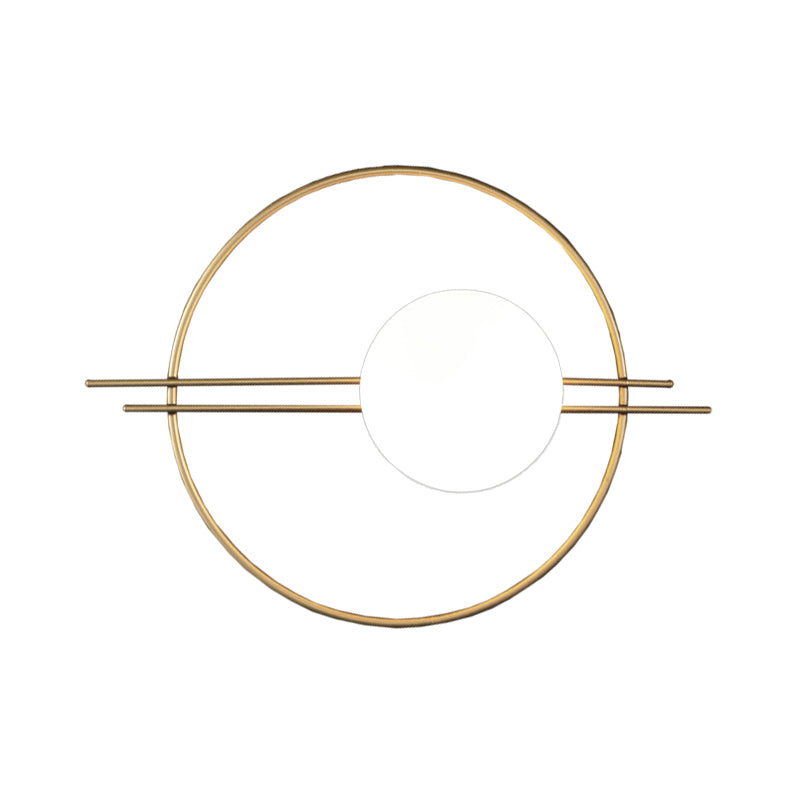 Circle Lounge Sconce Light Iron 1 Head Postmodern Wall Mounted Lighting in Black/Brass with Ball White Glass Shade Clearhalo 'Cast Iron' 'Glass' 'Industrial' 'Modern wall lights' 'Modern' 'Tiffany' 'Traditional wall lights' 'Wall Lamps & Sconces' 'Wall Lights' Lighting' 1788574