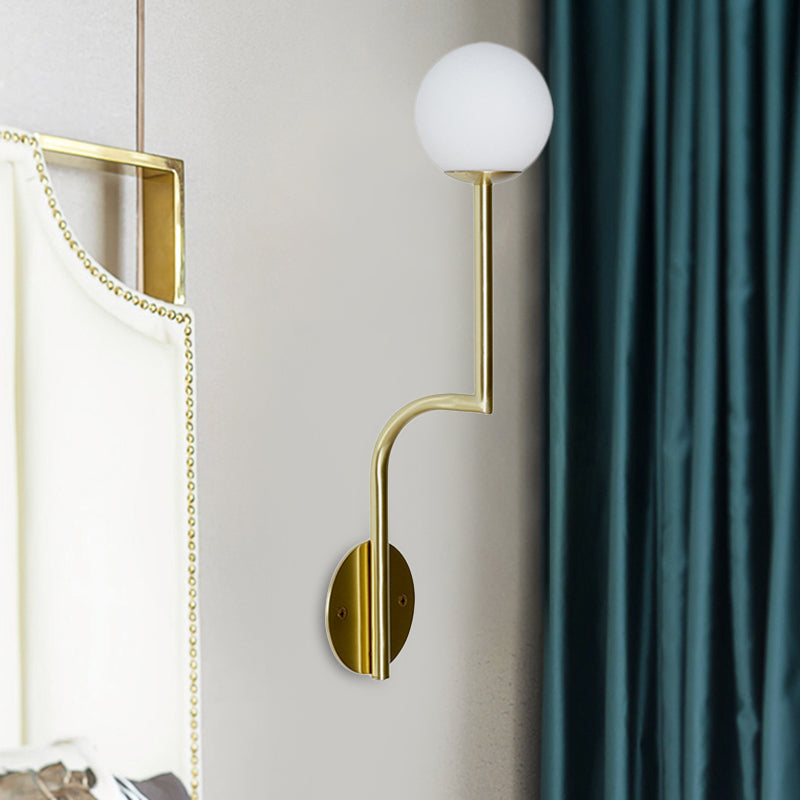 Simple Ball Opal Glass Wall Lamp Single Bulb Sconce Lamp with Long Curved Arm in Black/Gold Clearhalo 'Cast Iron' 'Glass' 'Industrial' 'Modern wall lights' 'Modern' 'Tiffany' 'Traditional wall lights' 'Wall Lamps & Sconces' 'Wall Lights' Lighting' 1788587
