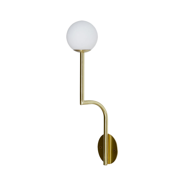 Simple Ball Opal Glass Wall Lamp Single Bulb Sconce Lamp with Long Curved Arm in Black/Gold Clearhalo 'Cast Iron' 'Glass' 'Industrial' 'Modern wall lights' 'Modern' 'Tiffany' 'Traditional wall lights' 'Wall Lamps & Sconces' 'Wall Lights' Lighting' 1788588