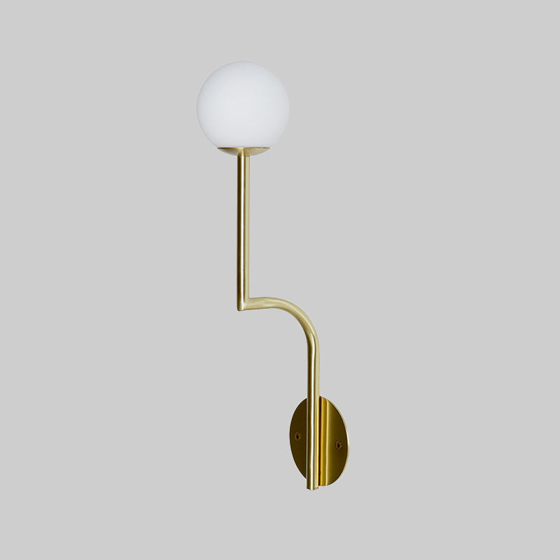 Simple Ball Opal Glass Wall Lamp Single Bulb Sconce Lamp with Long Curved Arm in Black/Gold Clearhalo 'Cast Iron' 'Glass' 'Industrial' 'Modern wall lights' 'Modern' 'Tiffany' 'Traditional wall lights' 'Wall Lamps & Sconces' 'Wall Lights' Lighting' 1788589