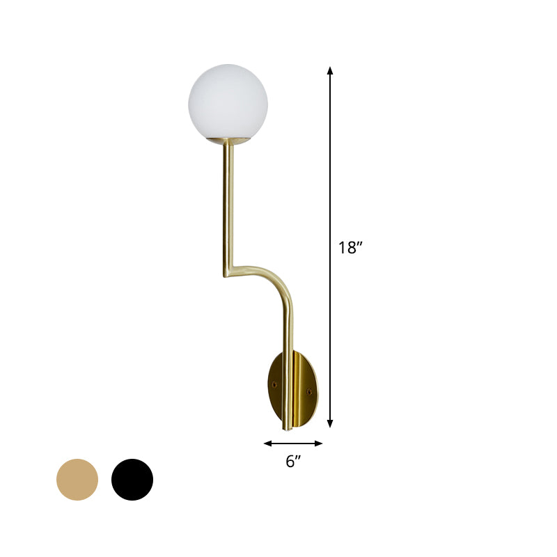 Simple Ball Opal Glass Wall Lamp Single Bulb Sconce Lamp with Long Curved Arm in Black/Gold Clearhalo 'Cast Iron' 'Glass' 'Industrial' 'Modern wall lights' 'Modern' 'Tiffany' 'Traditional wall lights' 'Wall Lamps & Sconces' 'Wall Lights' Lighting' 1788590
