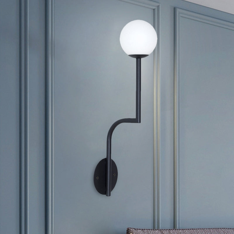 Simple Ball Opal Glass Wall Lamp Single Bulb Sconce Lamp with Long Curved Arm in Black/Gold Clearhalo 'Cast Iron' 'Glass' 'Industrial' 'Modern wall lights' 'Modern' 'Tiffany' 'Traditional wall lights' 'Wall Lamps & Sconces' 'Wall Lights' Lighting' 1788591