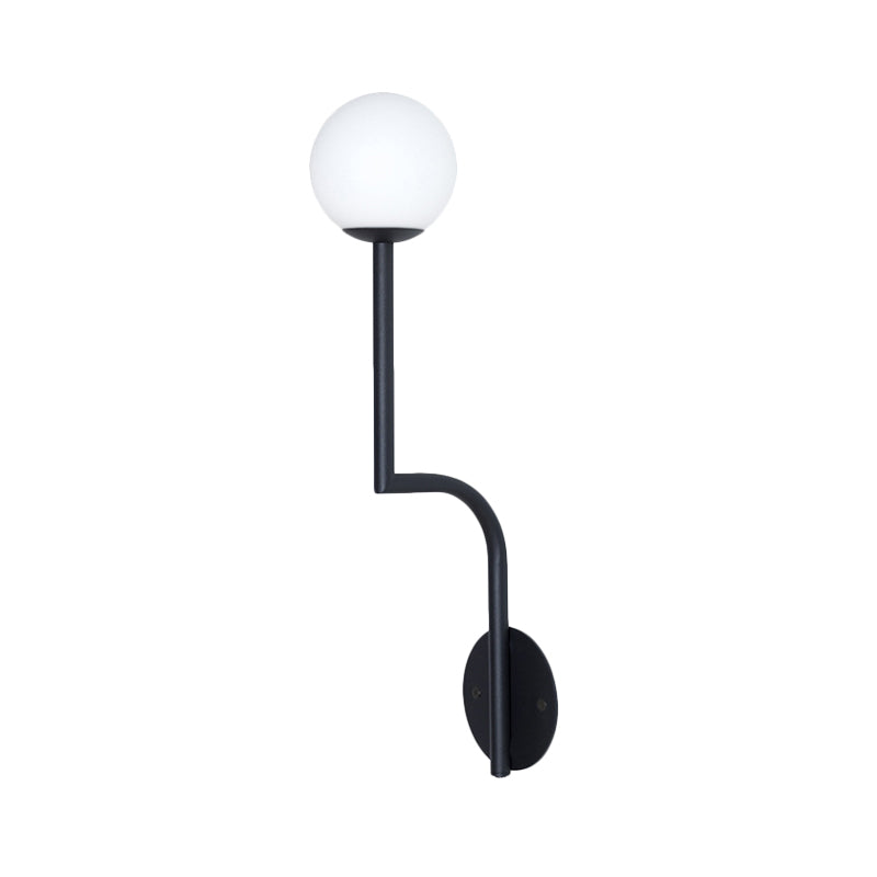 Simple Ball Opal Glass Wall Lamp Single Bulb Sconce Lamp with Long Curved Arm in Black/Gold Clearhalo 'Cast Iron' 'Glass' 'Industrial' 'Modern wall lights' 'Modern' 'Tiffany' 'Traditional wall lights' 'Wall Lamps & Sconces' 'Wall Lights' Lighting' 1788593